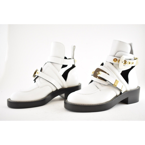 Balenciaga Ceinture White Black Leather Buckle Cut Out Short Ankle Heel Boot 36 - Picture 10 of 12
